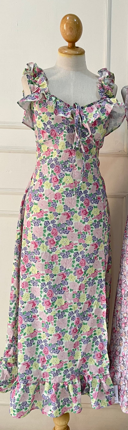 Spring Floral Ruffle Straps Side Slit Dresses